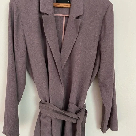 Frank and Oak The Fluid Blazer Dusty Lavender Linen Belted Jacket Small - Picture 2 of 11